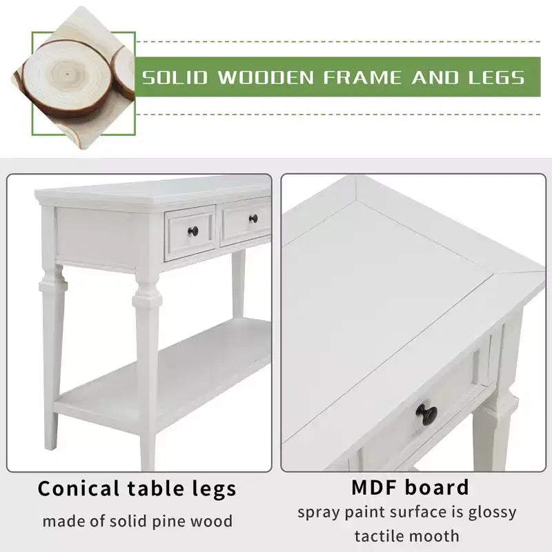 Vintage Console Table with Storage, Narrow Entryway Table with Drawers, Farmhouse Hallway Table with Open Shelf