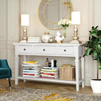 Vintage Console Table with Storage, Narrow Entryway Table with Drawers, Farmhouse Hallway Table with Open Shelf