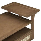 Table basse à 2 niveaux avec tiroir en rotin, table centrale carrée en bois avec étagère de rangement et 2 plateaux pour le salon
