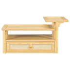 Table basse à 2 niveaux avec tiroir en rotin, table centrale carrée en bois avec étagère de rangement et 2 plateaux pour le salon
