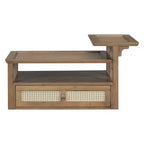 Table basse à 2 niveaux avec tiroir en rotin, table centrale carrée en bois avec étagère de rangement et 2 plateaux pour le salon