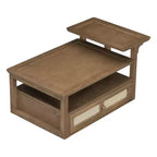 Table basse à 2 niveaux avec tiroir en rotin, table centrale carrée en bois avec étagère de rangement et 2 plateaux pour le salon