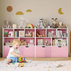 Meuble de rangement pour jouets avec tiroirs amovibles, bibliothèque pour enfants avec roulettes cachées et 5 compartiments ouverts, coffre de rangement multifonctionnel pour salle de jeux