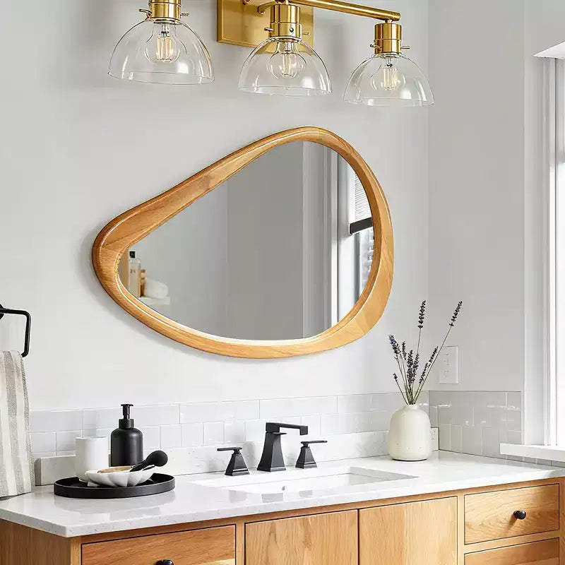 Miroir Mural Irrégulier Goutte d'Eau en Bois Moderne Jenera