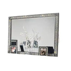 Miroir de commode, cadre en bois massif gris de 46 pouces, garniture en cristal