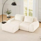 Canapé modulable en forme de L en flanelle 82 places avec pouf et boucle, aucun assemblage requis, couleur crème