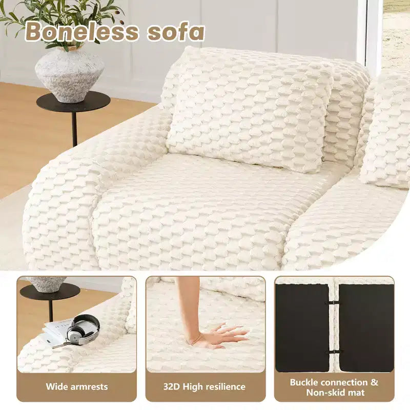 Canapé modulable en forme de L en flanelle 82 places avec pouf et boucle, aucun assemblage requis, couleur crème