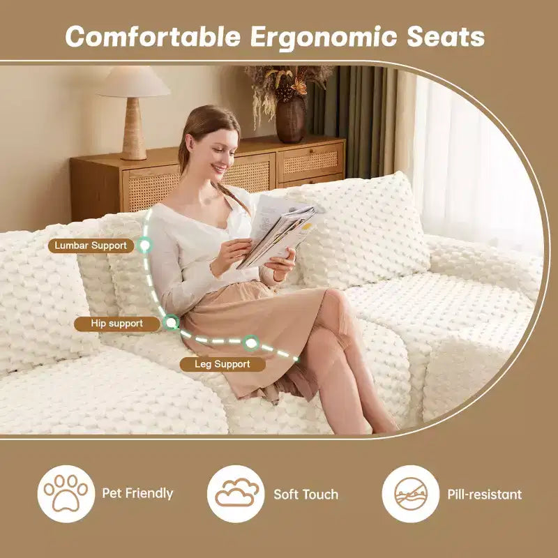 Canapé modulable en forme de L en flanelle 82 places avec pouf et boucle, aucun assemblage requis, couleur crème