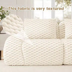 Canapé modulable en forme de L en flanelle 82 places avec pouf et boucle, aucun assemblage requis, couleur crème