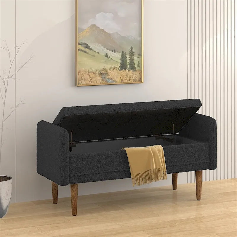 Pouf de rangement en velours Teddy avec espace de rangement