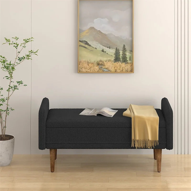 Pouf de rangement en velours Teddy avec espace de rangement