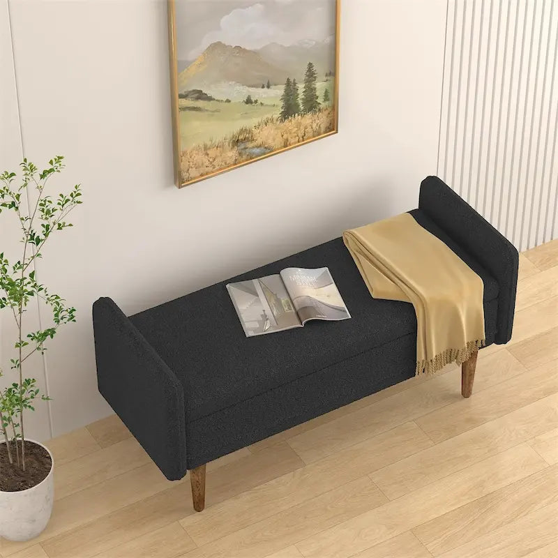 Pouf de rangement en velours Teddy avec espace de rangement