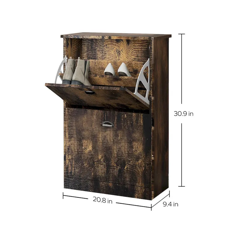 Meuble à chaussures étroit avec 2 tiroirs pour entrée, couleur bois naturel