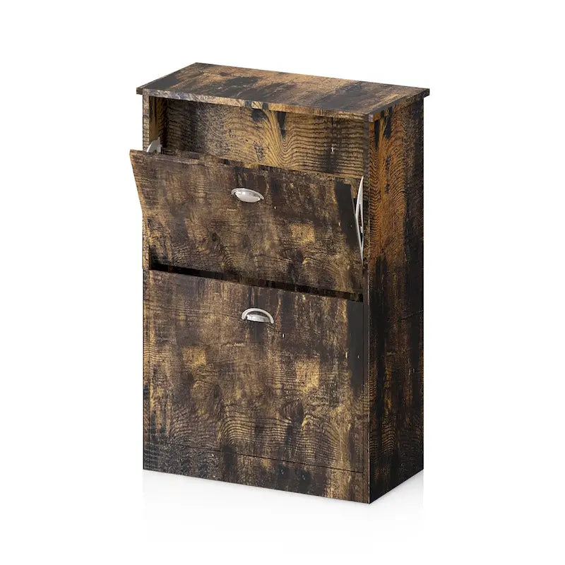 Meuble à chaussures étroit avec 2 tiroirs pour entrée, couleur bois naturel