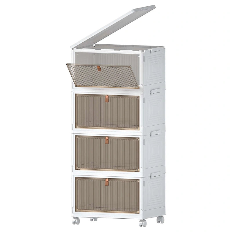 Meuble de rangement de salle de bain à 4 niveaux, bacs de rangement avec couvercle, boîtes de rangement empilables, organisateurs de rangement pliables