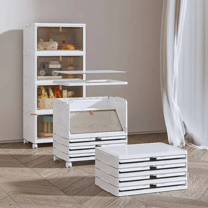 Meuble de rangement de salle de bain à 4 niveaux, bacs de rangement avec couvercle, boîtes de rangement empilables, organisateurs de rangement pliables