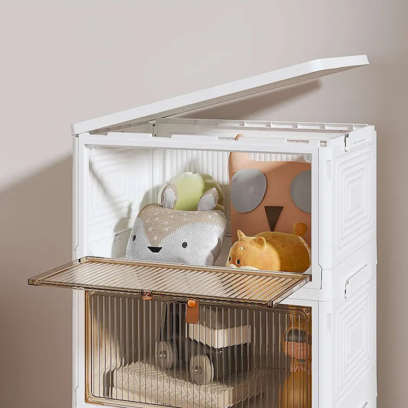 Meuble de rangement de salle de bain à 4 niveaux, bacs de rangement avec couvercle, boîtes de rangement empilables, organisateurs de rangement pliables
