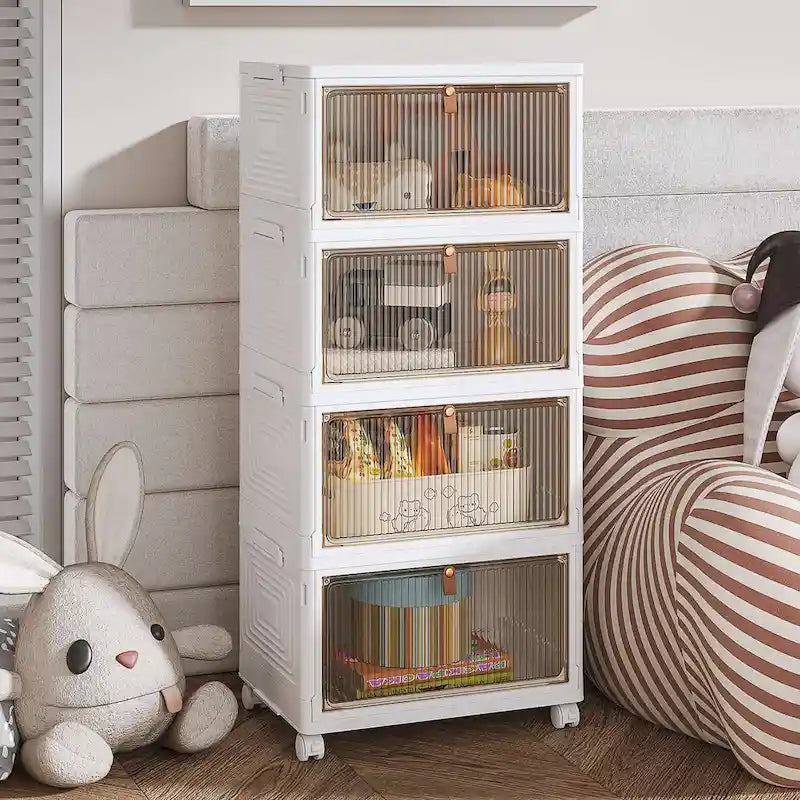 Meuble de rangement de salle de bain à 4 niveaux, bacs de rangement avec couvercle, boîtes de rangement empilables, organisateurs de rangement pliables