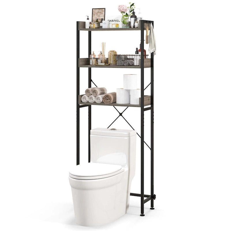Étagère de salle de bain 3 niveaux à poser au-dessus des toilettes, cadre en métal, gain de place