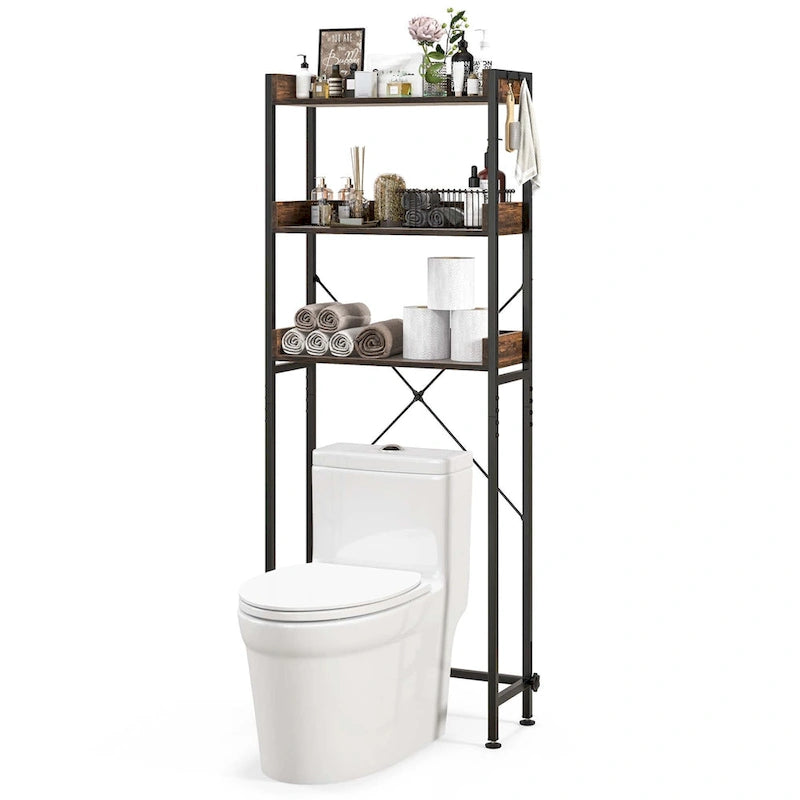 Étagère de salle de bain 3 niveaux à poser au-dessus des toilettes, cadre en métal, gain de place