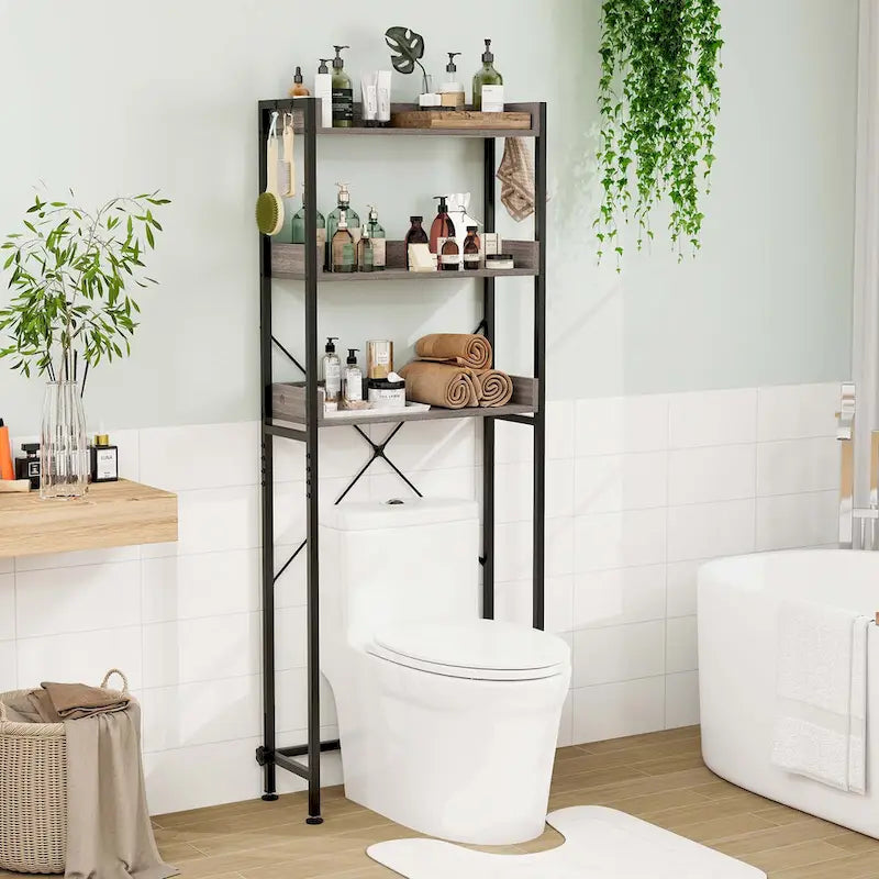 Étagère de salle de bain 3 niveaux à poser au-dessus des toilettes, cadre en métal, gain de place