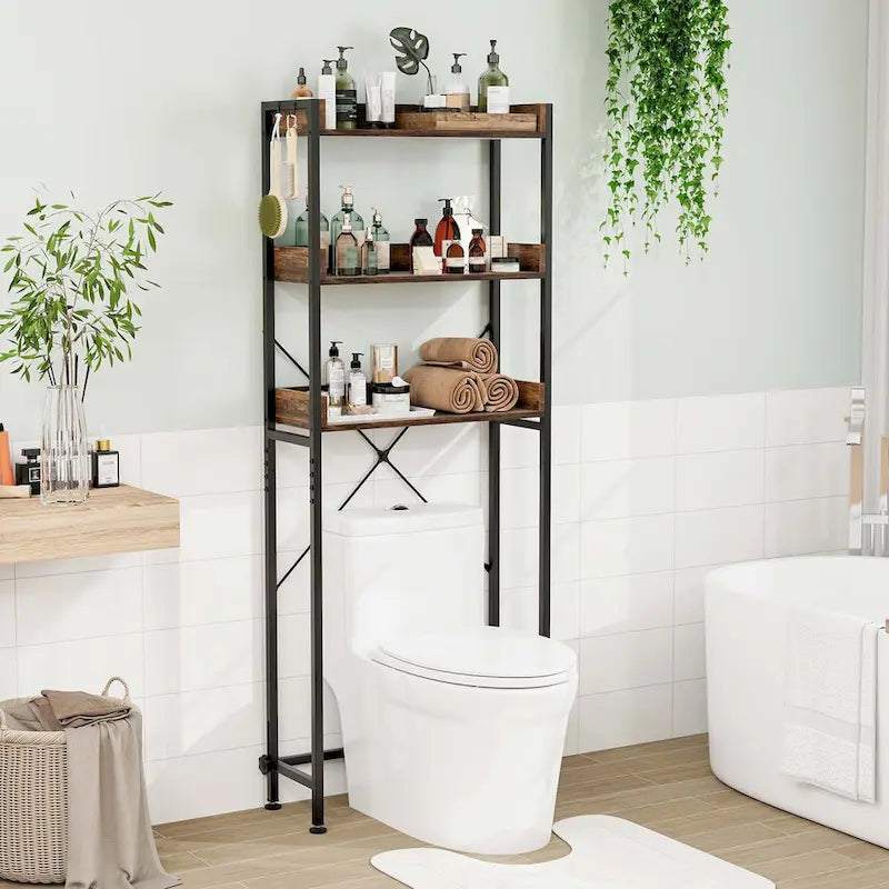 Étagère de salle de bain 3 niveaux à poser au-dessus des toilettes, cadre en métal, gain de place