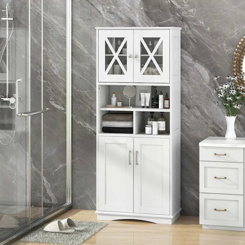 Meuble de salle de bain haut, grande armoire de rangement au sol avec acrylique
