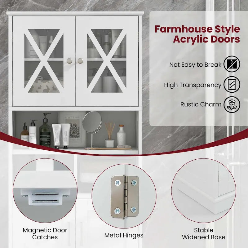 Meuble de salle de bain haut, grande armoire de rangement au sol avec acrylique