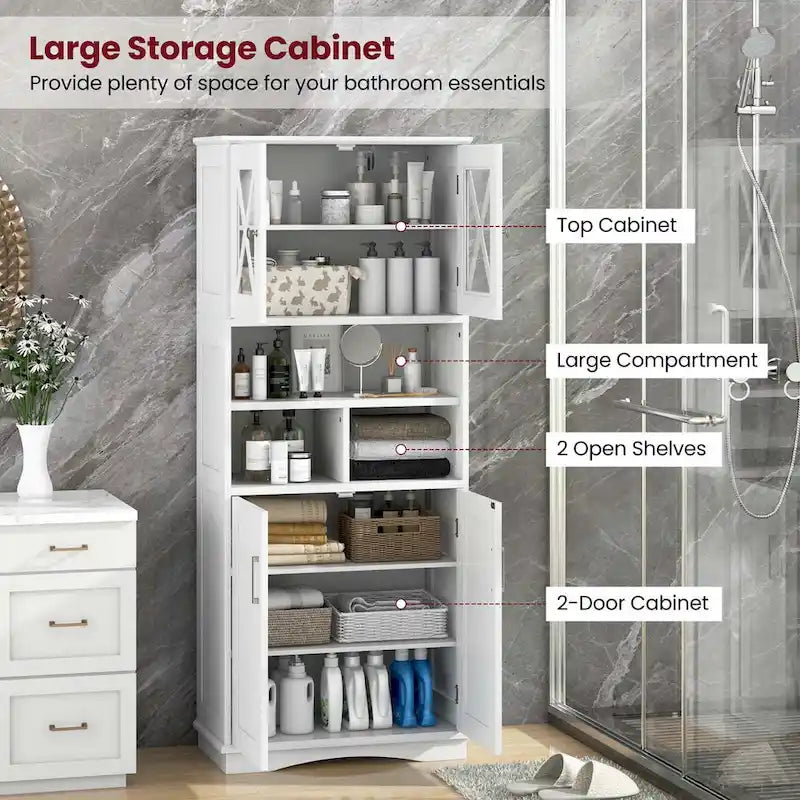 Meuble de salle de bain haut, grande armoire de rangement au sol avec acrylique