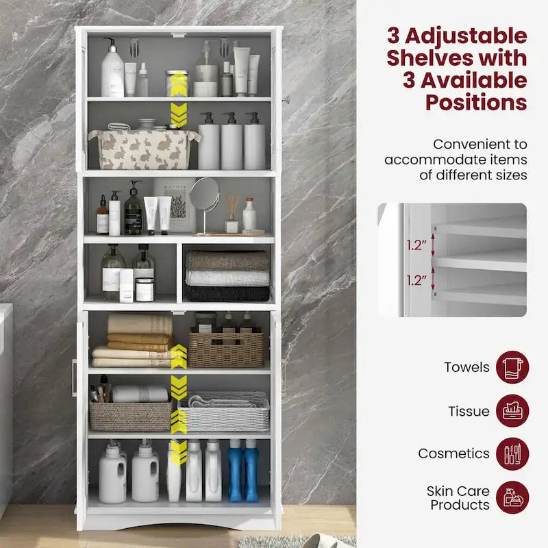 Meuble de salle de bain haut, grande armoire de rangement au sol avec acrylique