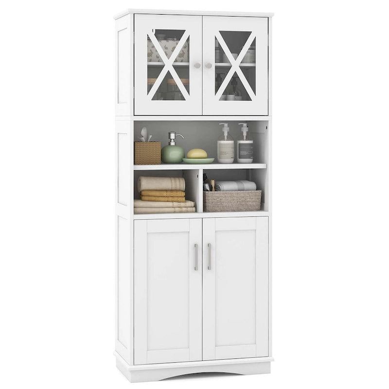 Meuble de salle de bain haut, grande armoire de rangement au sol avec acrylique