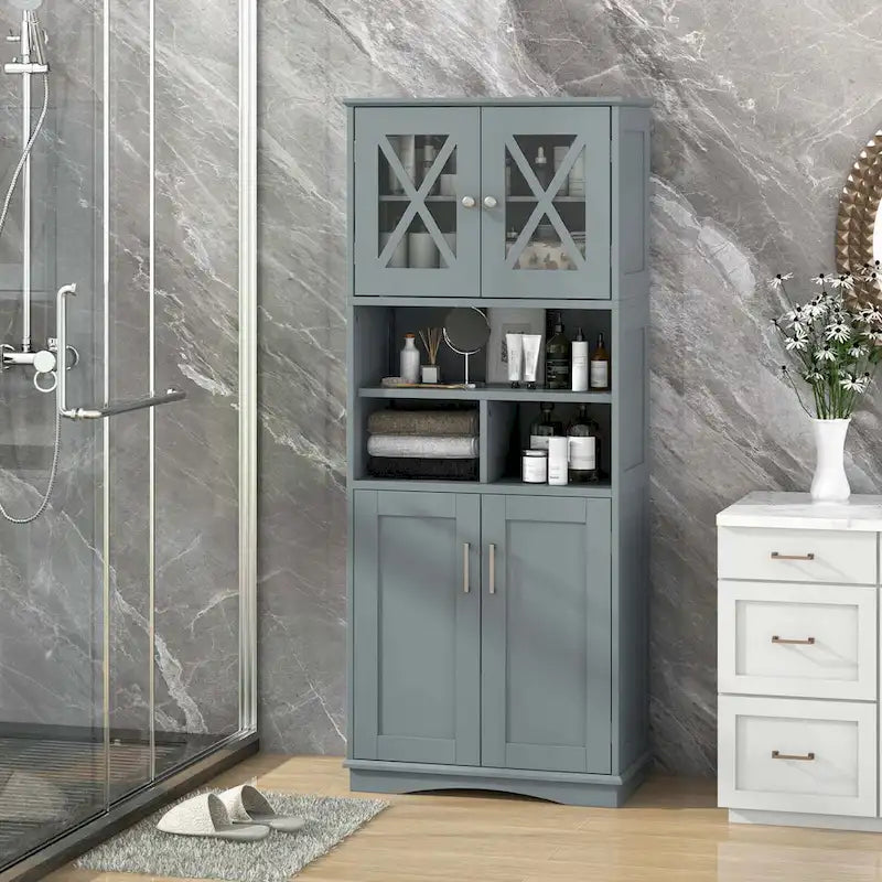 Meuble de salle de bain haut, grande armoire de rangement au sol avec acrylique