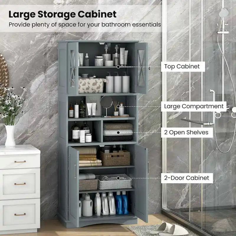 Meuble de salle de bain haut, grande armoire de rangement au sol avec acrylique