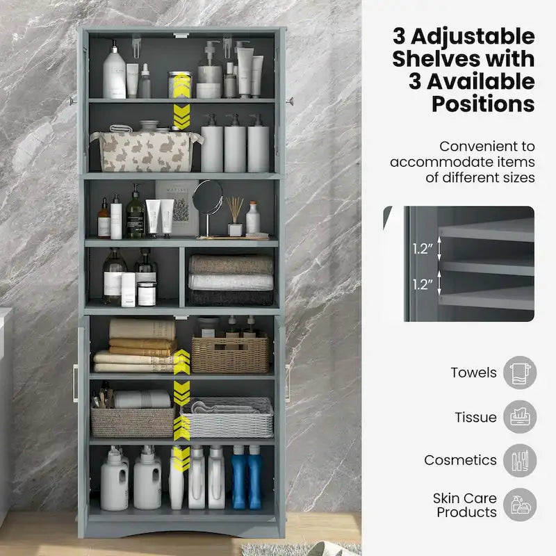 Meuble de salle de bain haut, grande armoire de rangement au sol avec acrylique