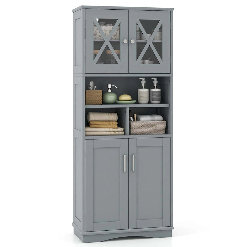 Meuble de salle de bain haut, grande armoire de rangement au sol avec acrylique