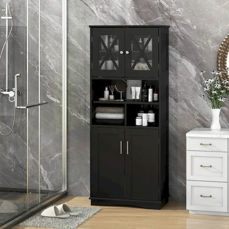 Meuble de salle de bain haut, grande armoire de rangement au sol avec acrylique