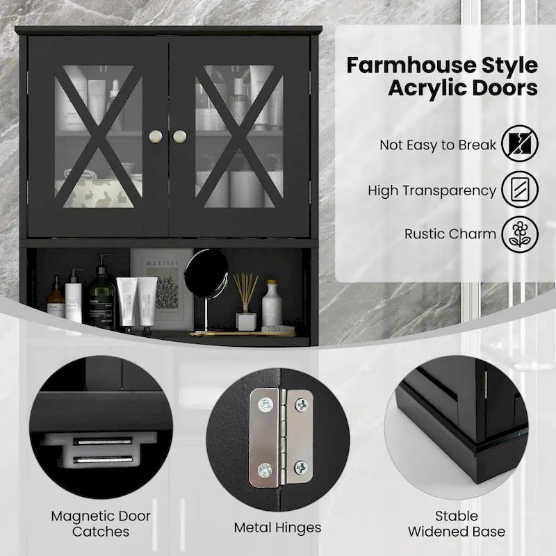 Meuble de salle de bain haut, grande armoire de rangement au sol avec acrylique