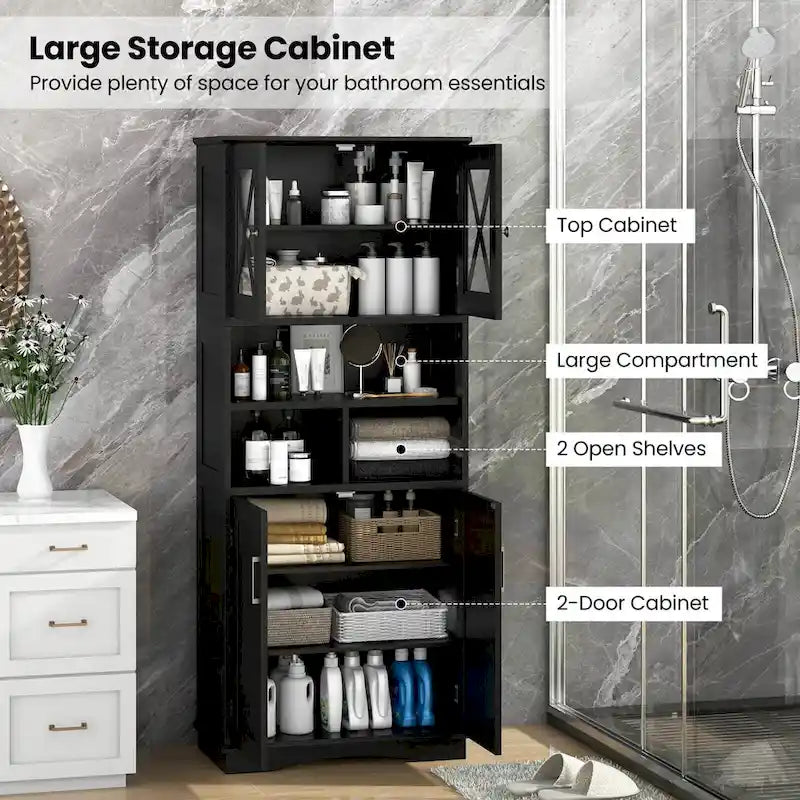 Meuble de salle de bain haut, grande armoire de rangement au sol avec acrylique