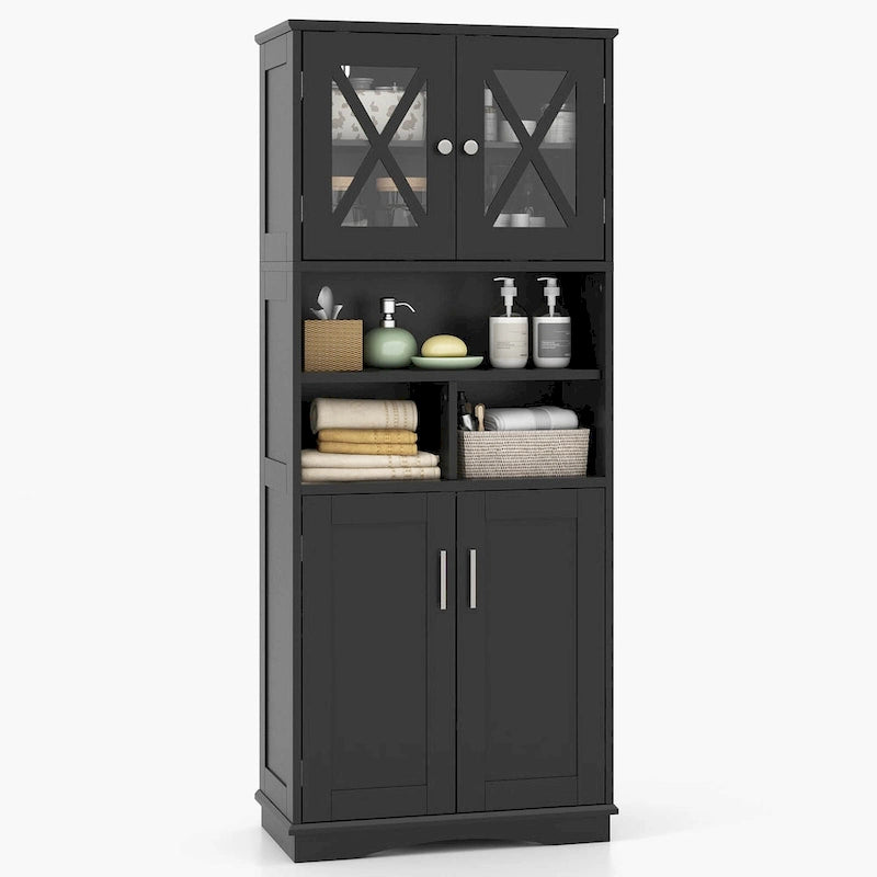 Meuble de salle de bain haut, grande armoire de rangement au sol avec acrylique