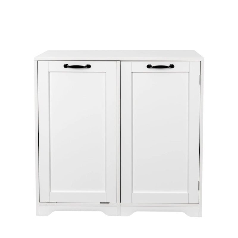 Meuble de salle de bain sur pied avec panier à linge basculant, étagère réglable et étagères de porte