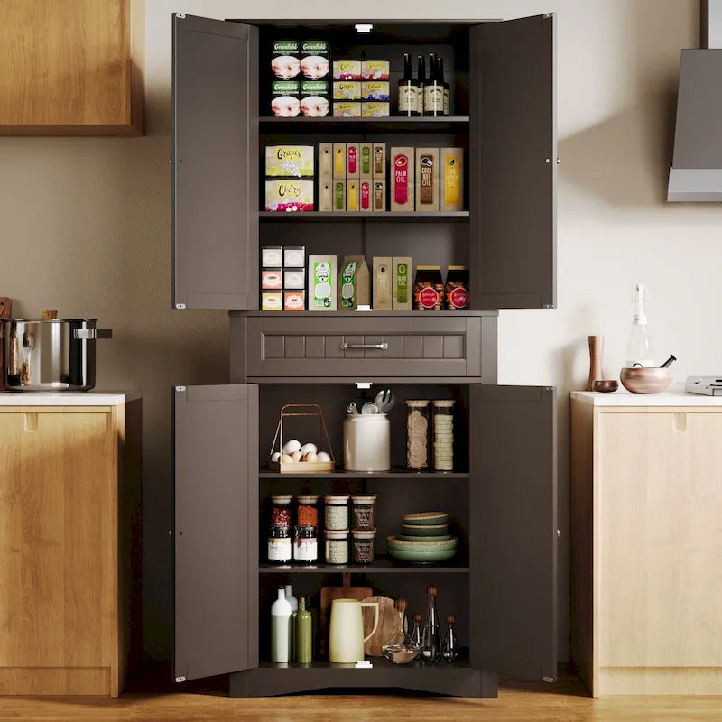 Armoire de rangement de cuisine, 180 cm, 4 portes et 4 étagères réglables