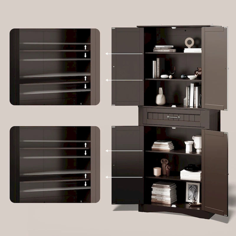 Armoire de rangement de cuisine, 180 cm, 4 portes et 4 étagères réglables