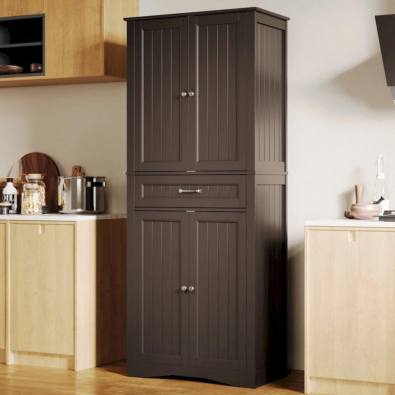 Armoire de rangement de cuisine, 180 cm, 4 portes et 4 étagères réglables
