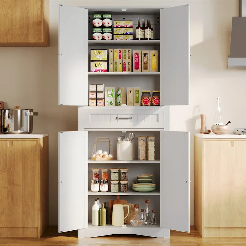 Armoire de rangement de cuisine, 180 cm, 4 portes et 4 étagères réglables