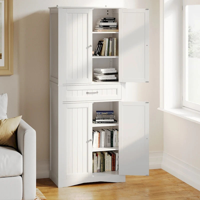 Armoire de rangement de cuisine, 180 cm, 4 portes et 4 étagères réglables