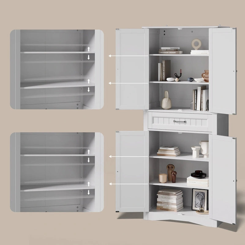 Armoire de rangement de cuisine, 180 cm, 4 portes et 4 étagères réglables