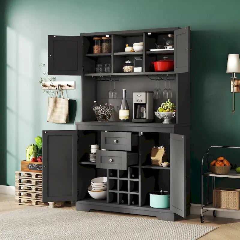 Meuble bar à café avec tiroirs et supports à verres
