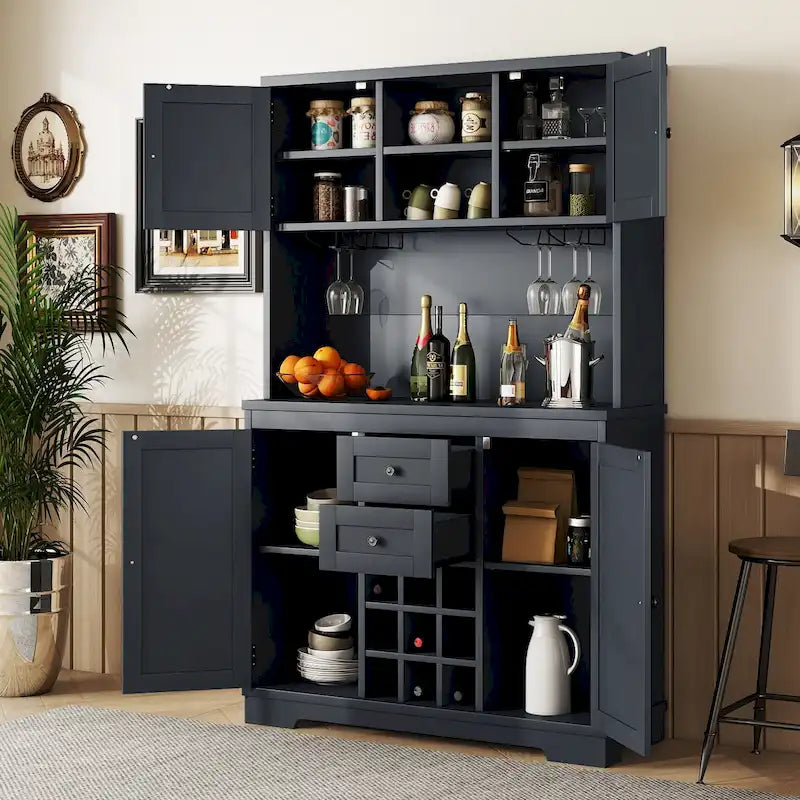 Meuble bar à café avec tiroirs et supports à verres
