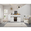Buffet Cabinet with Sliding Barn Door, Coffee Bar Cabinet with Glass Rack, Bar Cabinet with Storage Shelves and Drawers