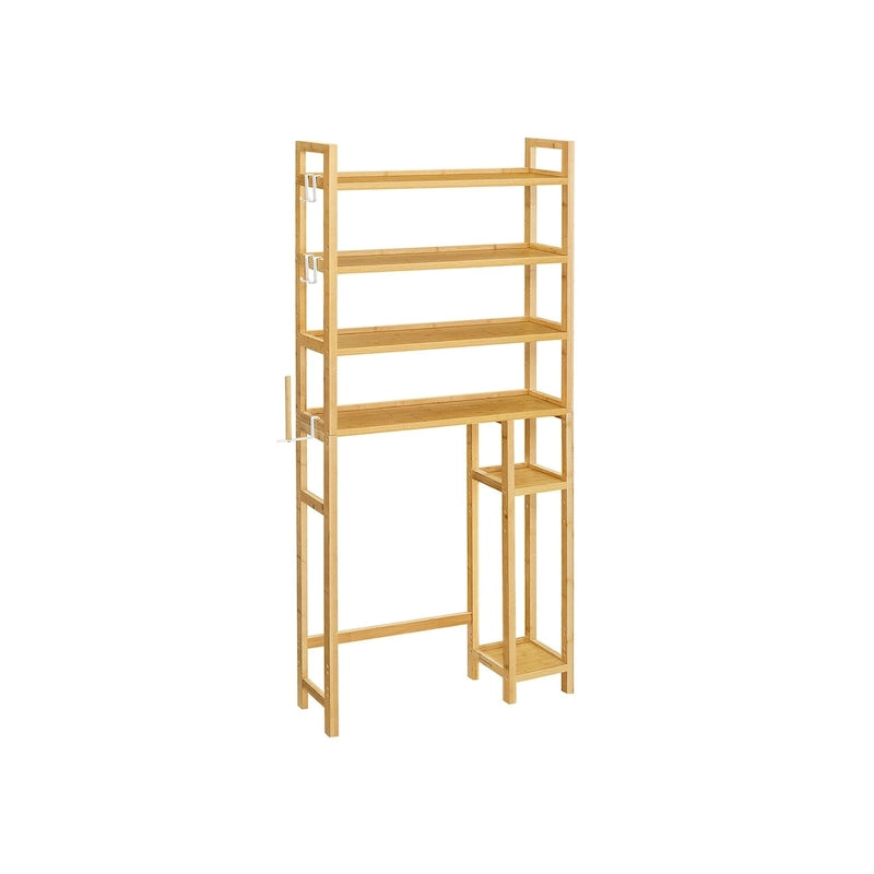 Étagère de rangement gain de place à 4 niveaux au-dessus des toilettes avec tablettes réglables et cadre en osier - 83 cm L x 26 cm l x 185 cm H